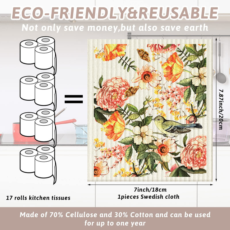 6 Pcs Swedish Kitchen Dish Cloths Kitchen Towels Reusable Sponge Cleaning Cloths Wipes Absorbent Dish Cloth Quick Drying Washable Decorative Tea Towels No Odor Bar Hand Towel (Flower) Flower - BeesActive Australia