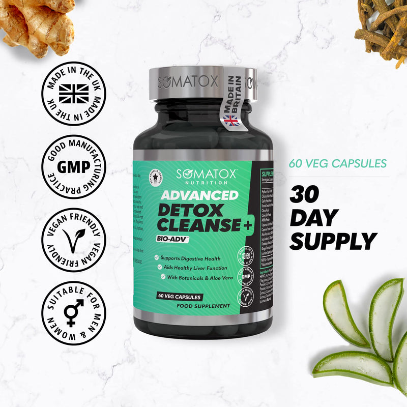 Advanced Detox Cleanse Plus – BIO-ADV™ Natural Colon & Liver Cleanse - Aids Digestion & Liver Function for Weight Loss & Health | Aloe Vera & Botanicals - 30 Day Supply/Vegan Capsules - BeesActive Australia