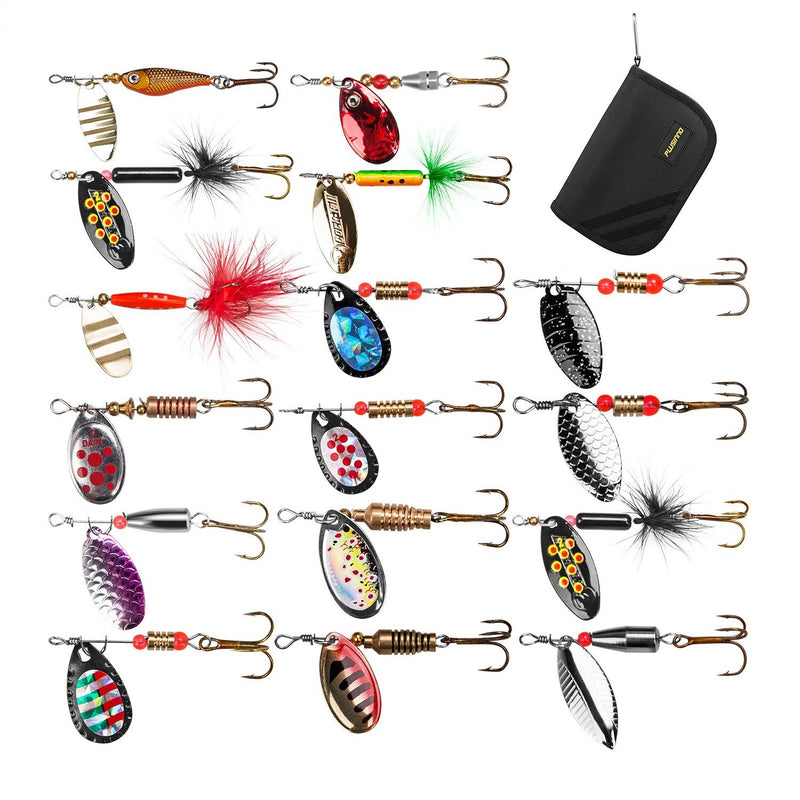 [AUSTRALIA] - PLUSINNO Fishing Lures for Bass 16pcs Spinner Lures with Portable Carry Bag,Bass Lures Trout Lures Hard Metal Spinner Baits Kit 16pcs spinner set with bag 
