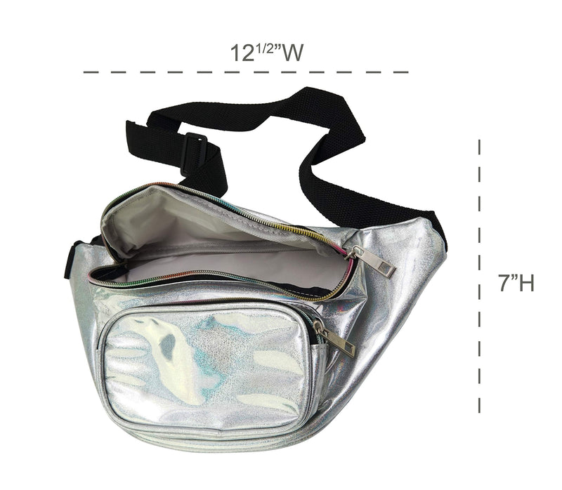 Home-X Holographic Fanny Pack-Cute Waist Bags with Adjustable Belt for Rave, Festival- Silver Sparkle Fanny Pack, Running Belt, Waterproof Bum Bag with Pockets - BeesActive Australia