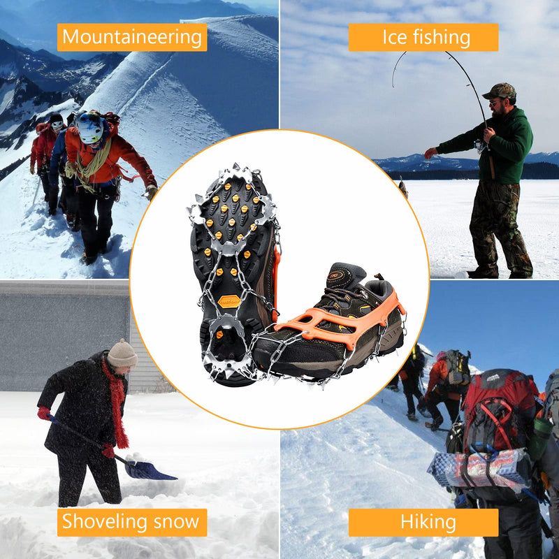 24 Spikes Crampons Ice Cleats, Traction Snow Grips for Boots Shoes,Anti-Slip Stainless Steel Microspikes for Hiking Walking Climbing Mountaineering-Orange X-Large - BeesActive Australia