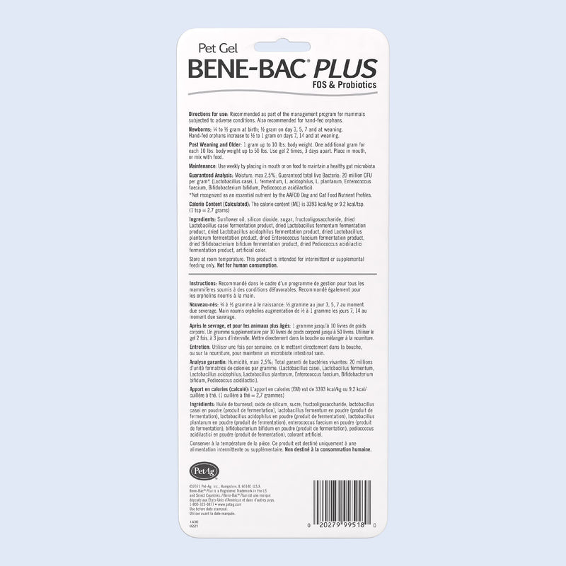 PetAg Bene-Bac Plus Pet Gel - FOS & Probiotics Gel Supplement with Naturally Occurring Microorganisms - 1 Count (15 g Syringe) - BeesActive Australia