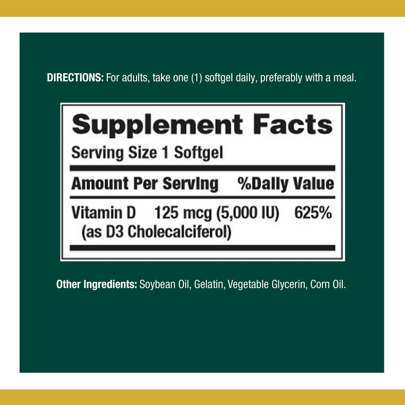 Vitamin D by Nature’s Bounty for immune support. Vitamin D provides immune support and promotes healthy bones. 5000IU, 150 Softgels 150 Count (Pack of 1) - BeesActive Australia
