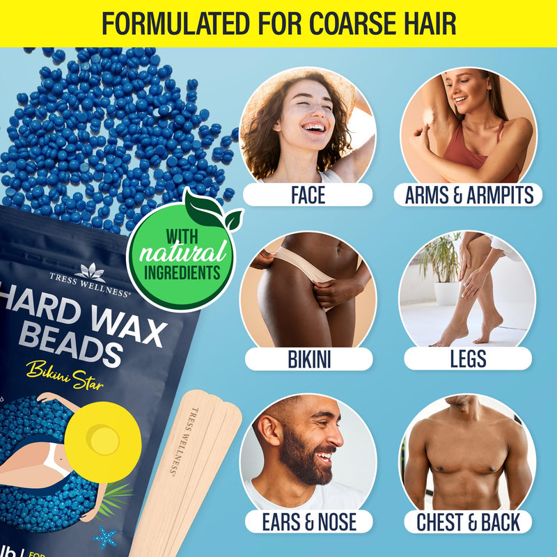 Tress Wellness Hard wax beads for hair removal - For sensitive skin - Bikini Star 1.2lb Seakissed 1.2 Pound (Pack of 1) - BeesActive Australia