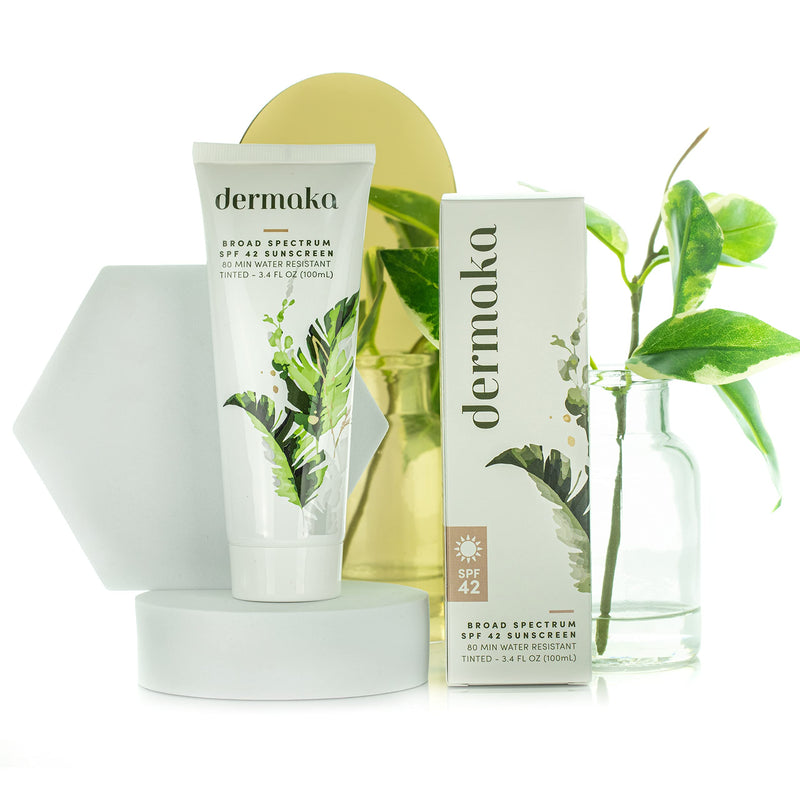 Dermaka Anti-Aging Sunscreen SPF 42 for All Skin Types – 3.4oz Water Resistant 80 min. Mineral-Based Lightly Tinted Sunscreen. Aloe Vera Lotion with Zinc Oxide. Moisturizes, Heals & Protects Skin! - BeesActive Australia