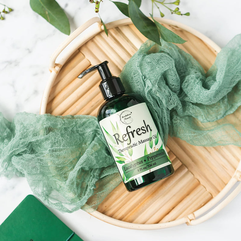 Refresh Massage Oil with Eucalyptus & Peppermint Essential Oils - Great for Massage Therapy. Stress Relief & All Natural Muscle Relaxer. Ideal for Full Body Massage – Nut Free Formula 8oz 8.5 Fl Oz (Pack of 1) - BeesActive Australia