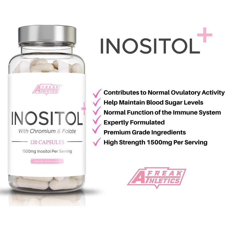 Myo Inositol Capsules by Freak Athletics - Inositol Capsules with Chromium & Folate - 120 Capsules Vegan & Vegetarian Friendly - UK Made - BeesActive Australia