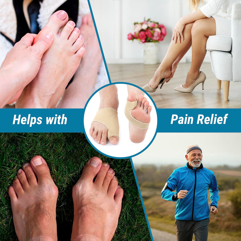 360 RELIEF Silicone Bunion Corrector with Gel Pads - Big Toe Separator, Straightener Hallux Valgus Pain Relief Soreness, Scientific Correction of Bunion | 1x Pair Beige, Large with Mesh Laundry Bag | L - BeesActive Australia
