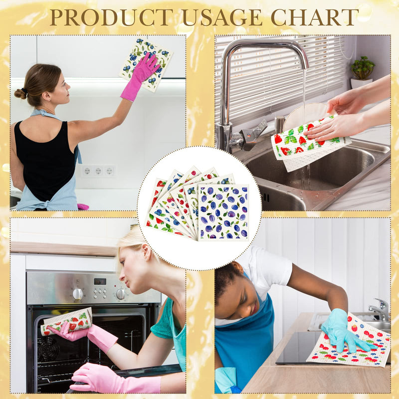 6 Pcs Swedish Kitchen Dish Cloths Kitchen Towels Reusable Sponge Cleaning Cloths Wipes Absorbent Dish Cloth Quick Drying Washable Decorative Tea Towels No Odor Bar Hand Towel (Fruit) Fruit - BeesActive Australia