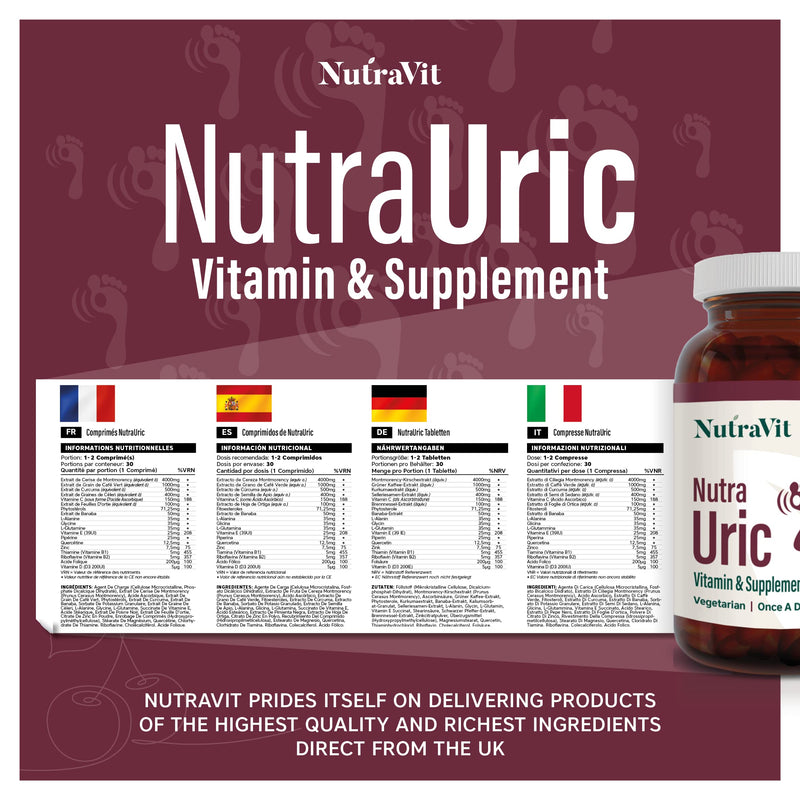 NUTRA URIC - 4000mg Montmorency Cherry| Ultra High Strength - 30 Cherry Tablets| Uric Acid Tablets/Supplement by NutraVit - BeesActive Australia