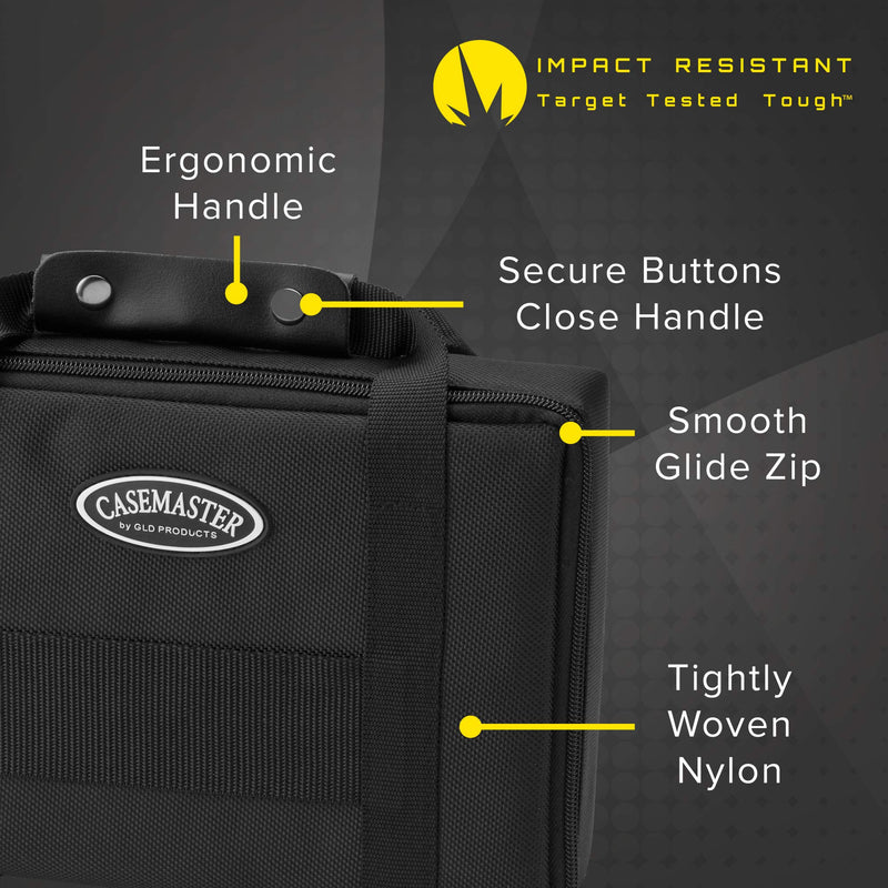[AUSTRALIA] - Casemaster by GLD Products Classic Nylon Dart Carrying Case for Steel and Soft Tip Darts, Holds 12 Darts Numerous Other Accessories via Generous Storage Pockets, Tubes and Boxes, Black 