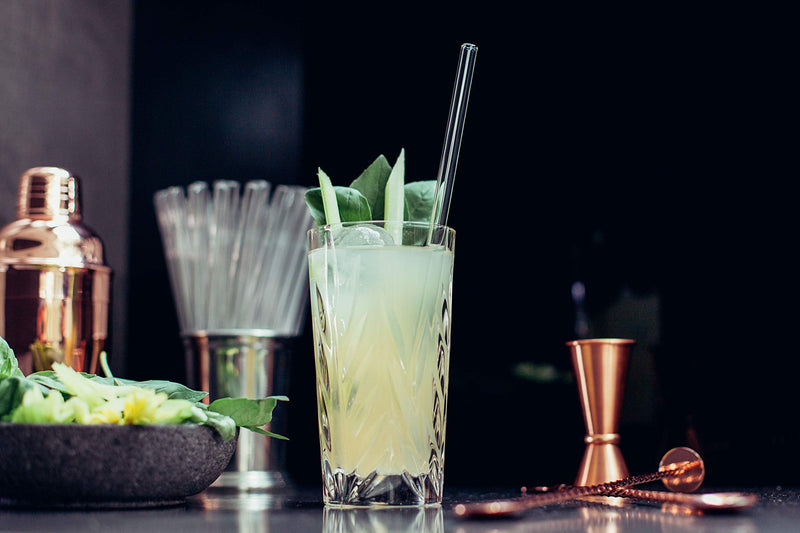 HALM Glass Straws - 6x 9 inch Reusable Drinking Straws + Plastic-Free Cleaning Brush - Made in Germany - Dishwasher Safe - Eco-Friendly - Straight - Perfect for Smoothies, Cocktails - BeesActive Australia