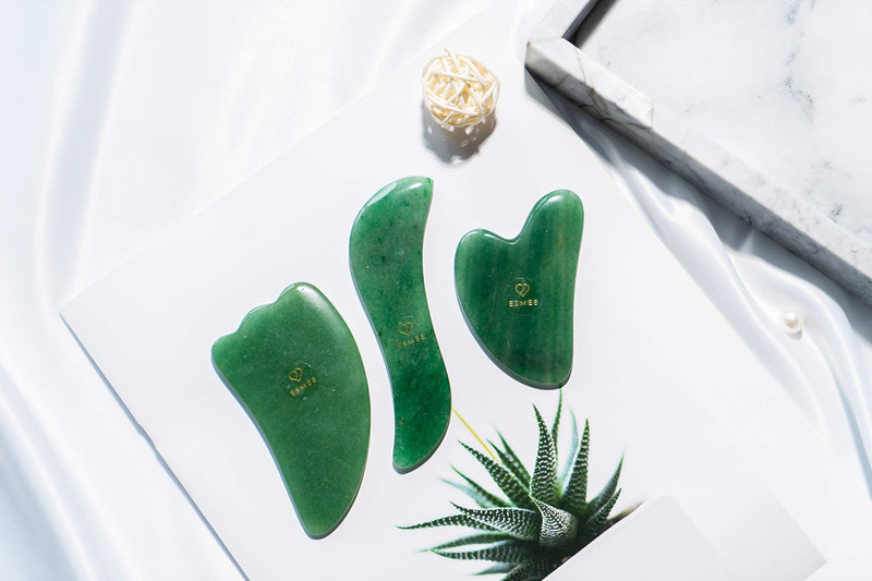 Jade Gua Sha Facial Tool Set by Esmee 3 in 1 Premium Guasha Kit Real Indian Jade Anti-aging Beauty Therapy for Massage and Skin Rejuvenation - BeesActive Australia