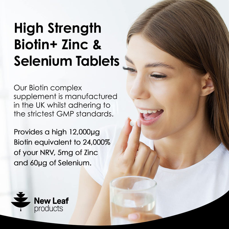 Biotin Hair Growth Vitamins 12,000mcg - Enriched with Zinc & Selenium � Hair Skin & Nails Vitamins for Women and Men -180 Vegan High Strength Hair Vitamins Biotin Tablets Complex -UK Made by New Leaf 90 Count (Pack of 1) - BeesActive Australia