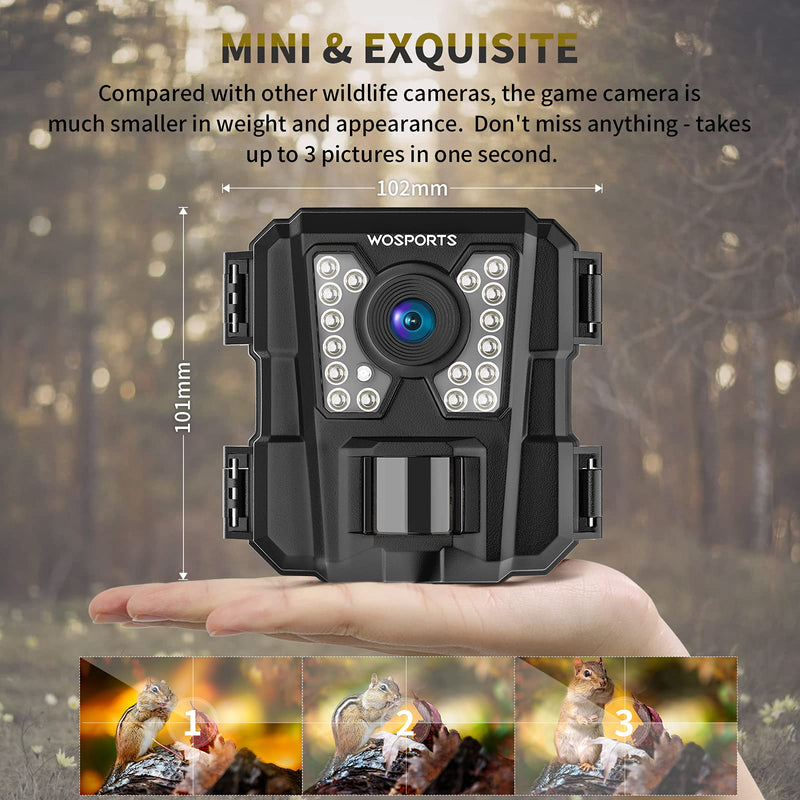WOSPORTS Mini Trail Camera 16MP 1080P Waterproof Game Hunting Cam with Night Vision for Wildlife Monitoring Hunting - BeesActive Australia