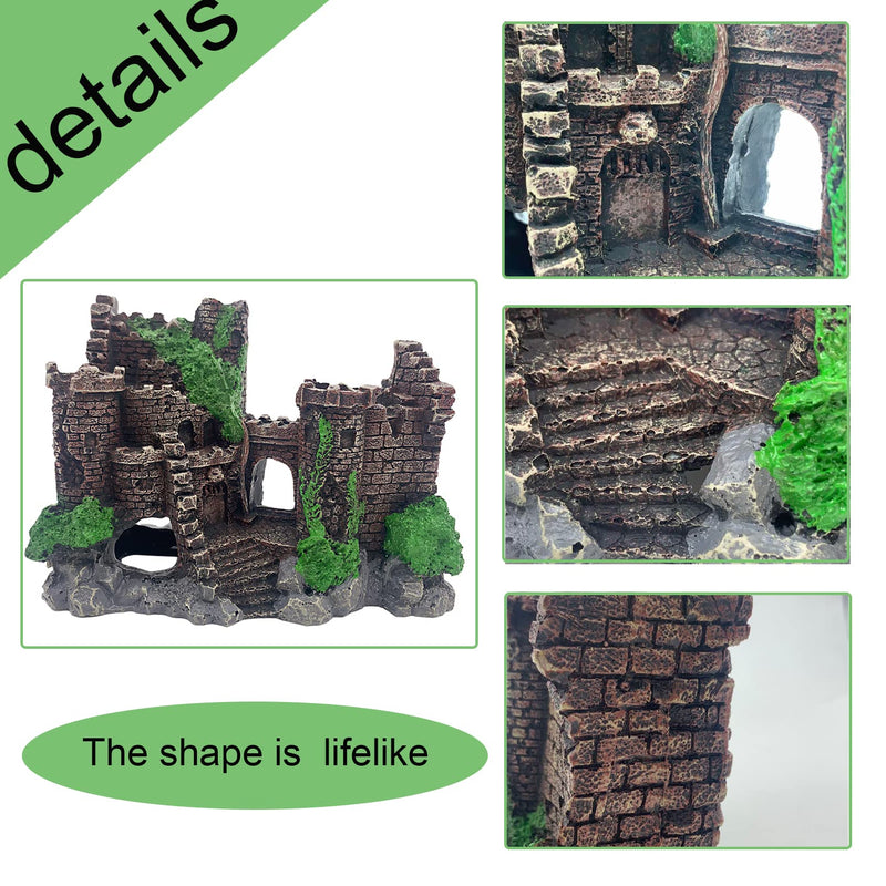 MUYG Aquarium Resin Castle Decoration Ancient Design Fish Tank Ornaments Betta Hideout Stone Cave Accessories for Shrimp Turtle Guppy Crabs (3Pcs) - BeesActive Australia