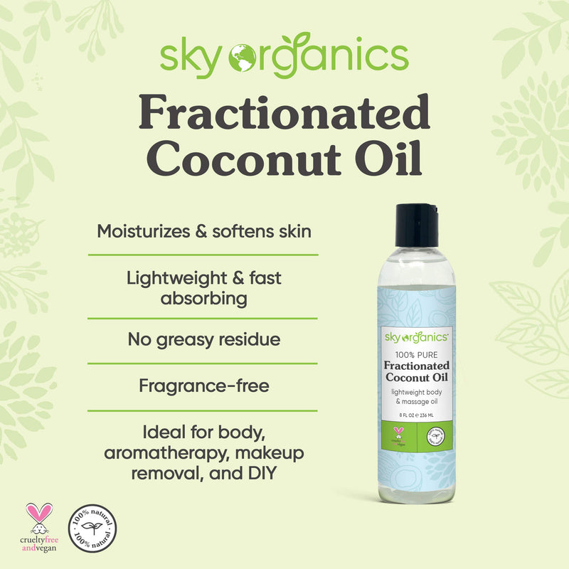 Fractionated Coconut Oil by Sky Organics (8 oz) Natural Fractionated Coconut Oil MCT Oil Moisturizing Coconut Carrier Oil Body Oil Coconut Makeup Remover Coconut Oil for Hair Skin DIY Fragrance Free - BeesActive Australia