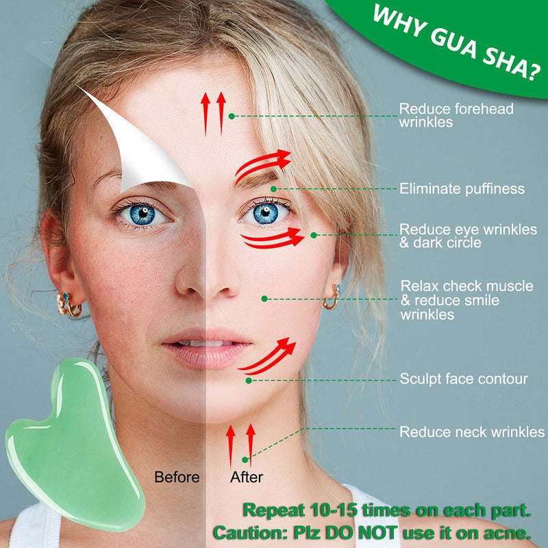 Gua Sha Massage Tool, Natural Jade Gua Sha Stone for Face Massager SPA Skin Caring, Face Sculptor for Eyes, Jawline, Neck and Body Muscle Relaxing and Relieve, Anti-Wrinkle and Anti-Aging - BeesActive Australia