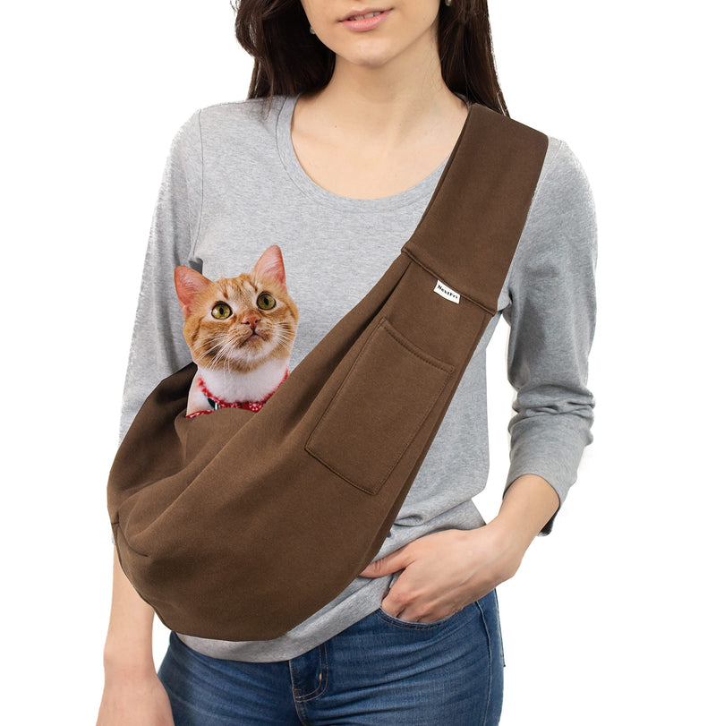 NextFri Pet Sling Carrier Adjustable Shoulder Strap Puppy Tote Hands Free Reversible Pet Bag for Outdoor Travel Classic-Brown - BeesActive Australia