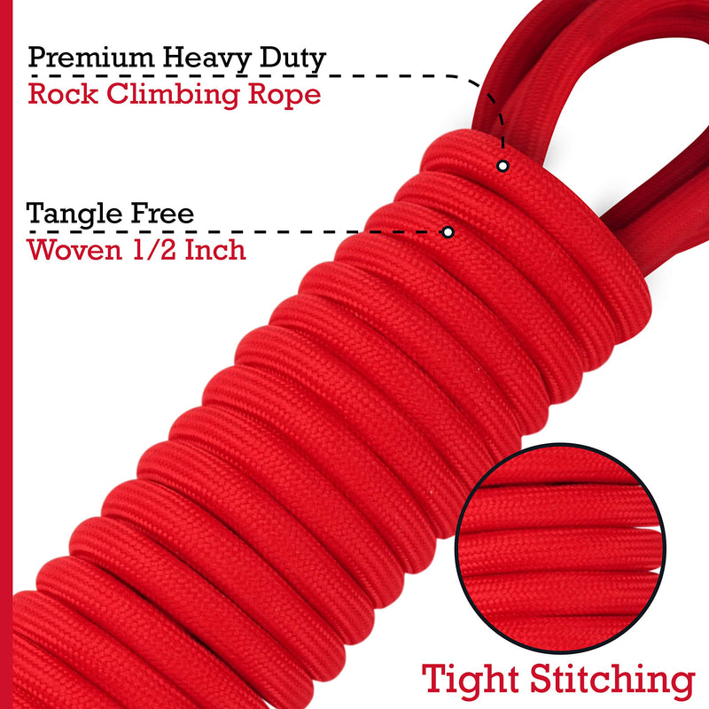 Tuff Pupper Heavy Duty 30 Foot Long Rope Leash for Dogs | Dog Recall Training Leash | High Visibility Strong Climbing Rope Leash | Hand or Waist Worn | Stainless Steel 360° Clips for Tangle Free Use March Red - BeesActive Australia