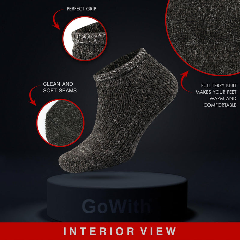 GoWith Alpaca Wool Hiking Socks for Men & Women Cushioned Terry Interior Warm Socks Thermal Thick Merino Blend Camping Socks Medium Brown/Ecru - 1 Pair (Model: 6007) - BeesActive Australia