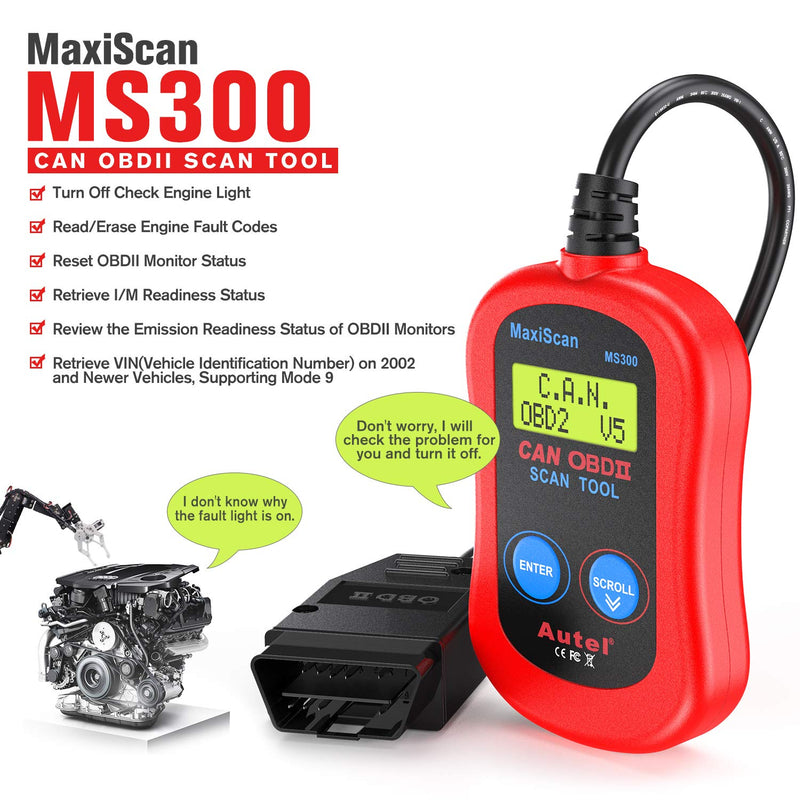 Autel MS300 OBD2 Scanner Code Reader, Turn Off Check Engine Light, Read & Erase Fault Codes, Check Emission Monitor Status CAN Diagnostic Scan Tool - BeesActive Australia