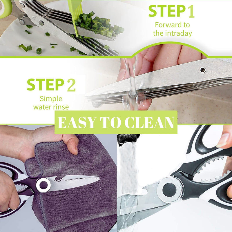 SASACIA 5-Blade Herb Scissors & Kitchen Shears with Fruit Peeler - Complete Set for Fresh Herbs, Meat, Vegetables & Fruit - Easy to Clean, Heavy Duty, Stainless Steel. Black and Green - BeesActive Australia