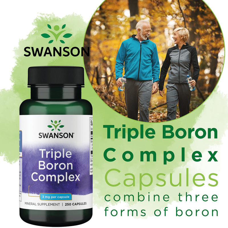 Swanson, Premium Triple Boron Complex (Boron Complex), 3mg, 250 Capsules, High Stength, Laboratory Tested, SOYA Free, Gluten Free, Non-GMO - BeesActive Australia
