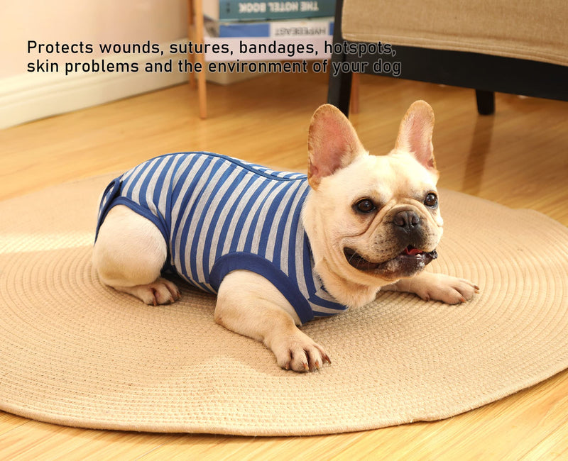 SyChien Dog Surgical Recovery Suit,for Female Spay Male Neuter Surgery Recovery,Zipper Velcro Closure Wounds Protect Dogs Pink Recovery Shirt L(Back 17.3",chest 23") Blue Striped - BeesActive Australia