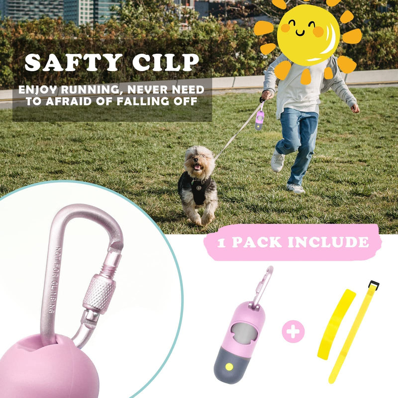 YUCHIYA Dog Poop Bag Dispenser with Flashlight|Dog Poop Bag Holder with Leash Clip|Hands-Free Leash Poop Bag Holder with Straps and 1 Roll Dog Waste Bags (Pink) Pink - BeesActive Australia
