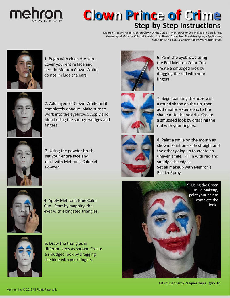 Mehron Clown Costume Makeup Kit – 8 Piece All in One Halloween Cosmetics with Joker Face Paint - Step-by-Step Instructions - BeesActive Australia