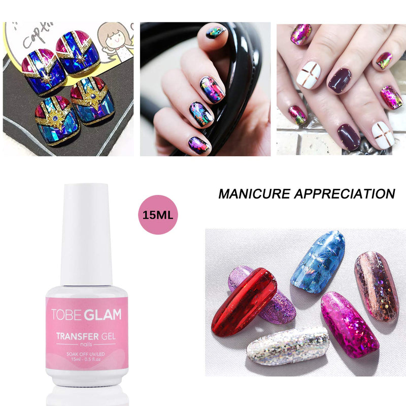 TOBEGLAM Nail Foil Glue Gel for Foil Art Stickers, Nail Art Adhesive Glue Nail Transfer Tips Manicure Art DIY 2 x 15ML for Nail Art Salon or Home Use, Curing Lamp Required Soak Off - BeesActive Australia