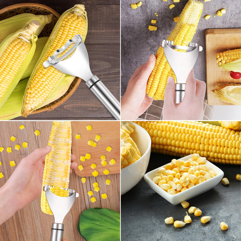 COMNICO Corn Scraper Stainless Steel Cutter Kernel Remover Tool Cob Planer Stripper Peeler Thresher Multifunctional Kitchen Utensils Grips with Ergonomic Handle（Silver，1 Piece） - BeesActive Australia