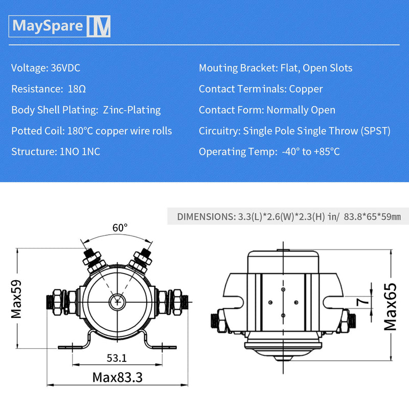 MaySpare 36 Volt Continuous Duty Solenoid, EZGO Electric Golf Car Relay #70 Series Relay Replaces E-Z-Go Electric Golf Cart 27855G01, 11761G1, 27855G02, 31680G1, 3016 - BeesActive Australia