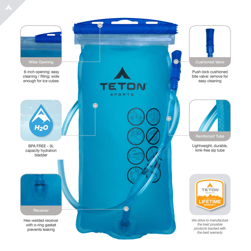 TETON Sports Hydration Bladder; BPA Free Water Reservoir; Easy to Refill and Clean 3l Hydration Bladder - BeesActive Australia