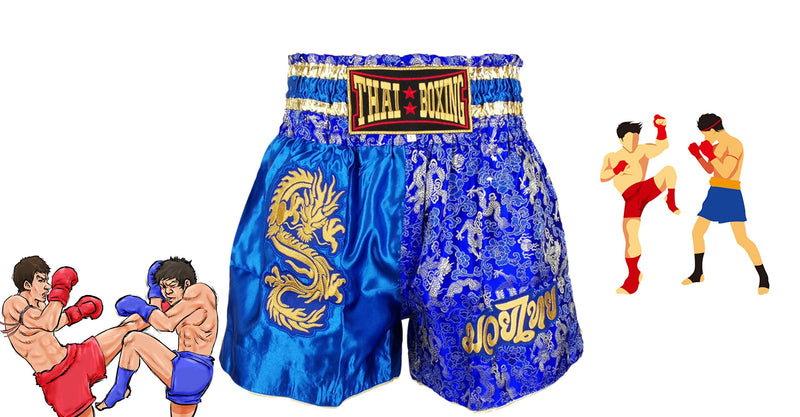 [AUSTRALIA] - Kurop Boxing Muay Thai Shorts Trunks MMA Martial Arts Kickboxing Fight Sport Clothing Dragon Blue XX-Large 