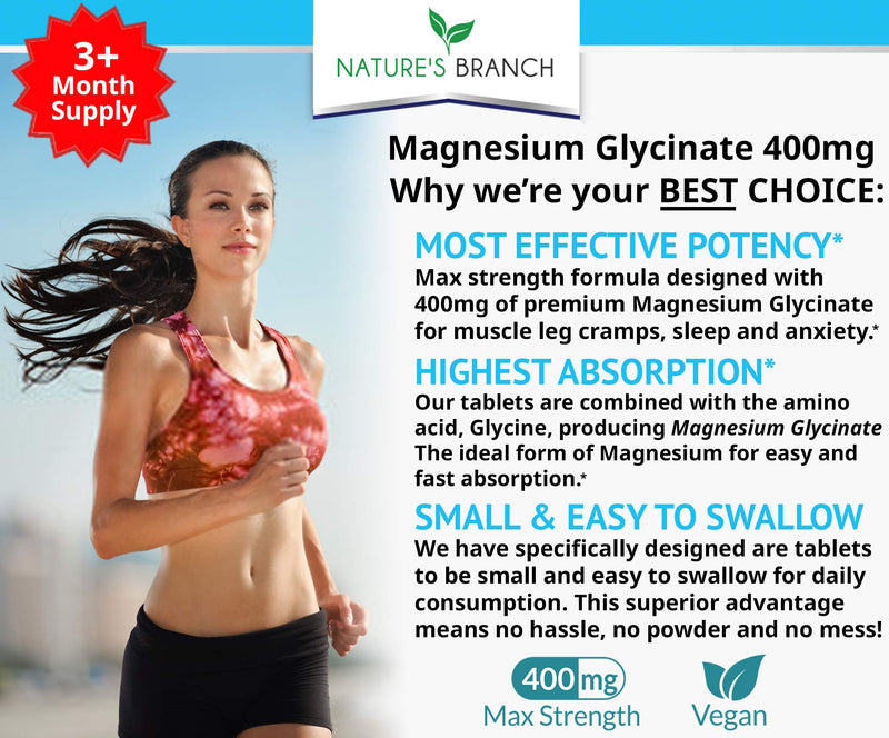 Magnesium Glycinate 400 mg - 200 Tablets - High Absorption, Non Buffered Bisglycinate Mag Supplement for Sleep, Leg Cramps, Heart, Ease Muscles, Calm Headaches for Women and Men, Non Powder Capsules - BeesActive Australia