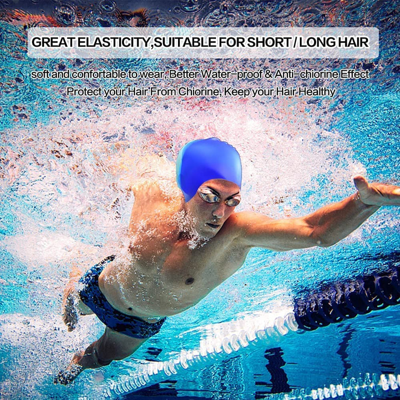 (2 Pack) ZmZmBay Swim Caps for Long Hair , Durable Silicone Swimming Caps for Women Men Adults Youths Kids, Multi Color and Waterproof Bathing Cap,Easy to Put On and Off - BeesActive Australia