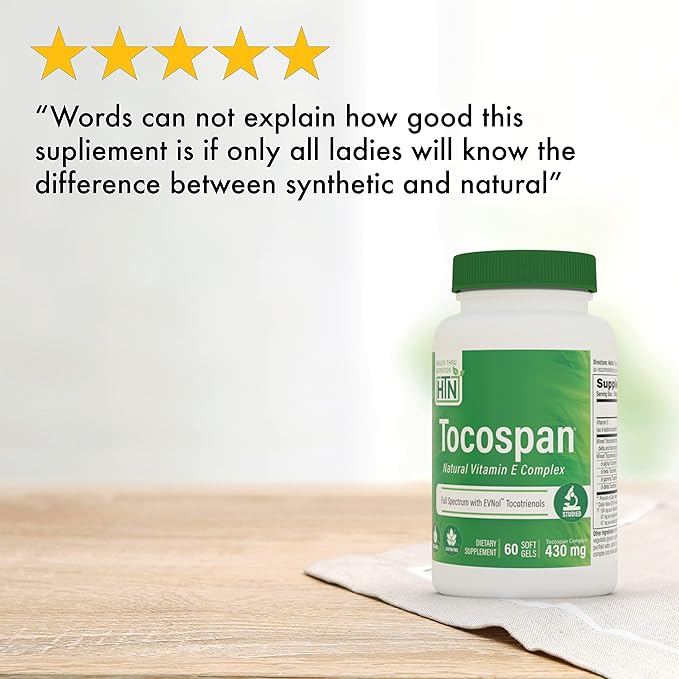 Health Thru Nutrition Tocospan Vitamin E (EvnolTocotrienols) 400 IU Full Spectrum Tocotrienols and Tocopherols Complex (Natural 8 Types of Vitamin E) - BeesActive Australia