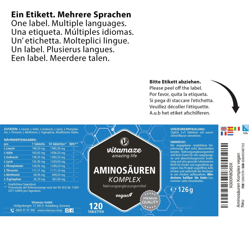 Essencial Amino Acids 10.000mg - All 5 EAA (Lysine, Phenylalanine, Threonine, Methionine, Tryptophan) and 3 BCAA (Leucine, Valine, Isoleucine) - Full Formula to Build and Repair Muscle - 120 Tablets - BeesActive Australia