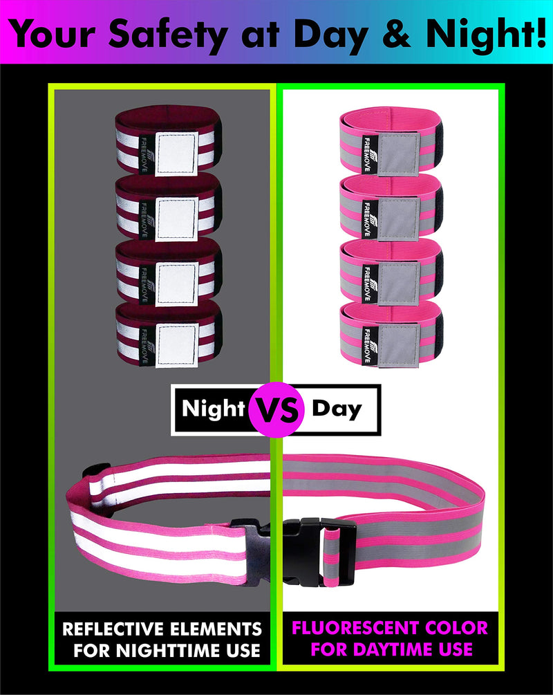 [AUSTRALIA] - Reflective Running Gear SET1 Reflective Belt with a pack of 4 Reflective Bands | SET2 pack of 2 Bands and Carry Bag | High Visibility at Day or Night Cycling, Biking, Walking, Jogging For Men, Women Pink BELT and BANDS 