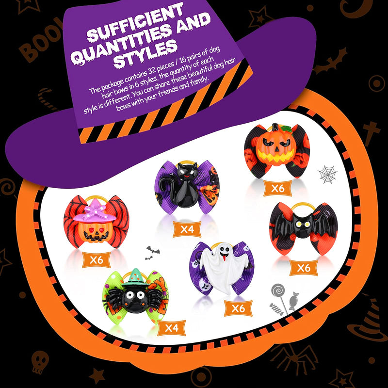 Frienda 32 Pieces Halloween Dog Hair Bows Halloween Dog Topknot Bows with Rubber Bands Pumpkin Ghost Bat Pet Hair Bows Puppy Grooming Bows Halloween Dog Hair Accessories for Pets Dogs Cats, 16 Pairs - BeesActive Australia