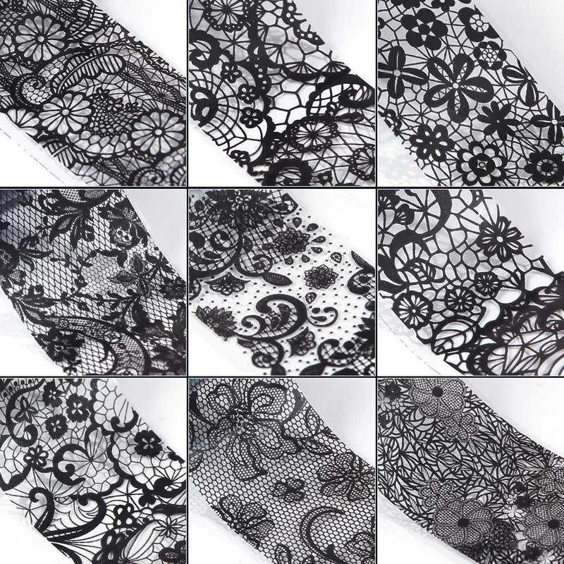 Nail Art Foil Transfer Stickers for Women Fingernails Toenails DIY Beauty Designs 20 Rolls Lace Acrylic Nail Foils Transfers Decals for Manicure Tips Wraps Charms Black and White Colors - BeesActive Australia