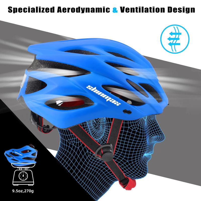 Shinmax Bike Helmet, Bicycle Helmet with LED Rear Light and Detachable Sun Visor Size Adjustable Cycling Helmet for Adult Men Women CPSC Certificated Mountain Road Bike Helmet with Portable Backpack blue - BeesActive Australia