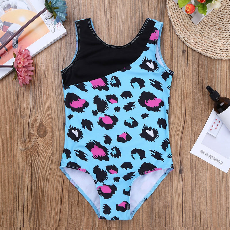 [AUSTRALIA] - CHICTRY Kids Youth Teens Metallic Teamwear Girl Athletic Dance Gymnastics Leotard Costume Leopard Blue 2-3 