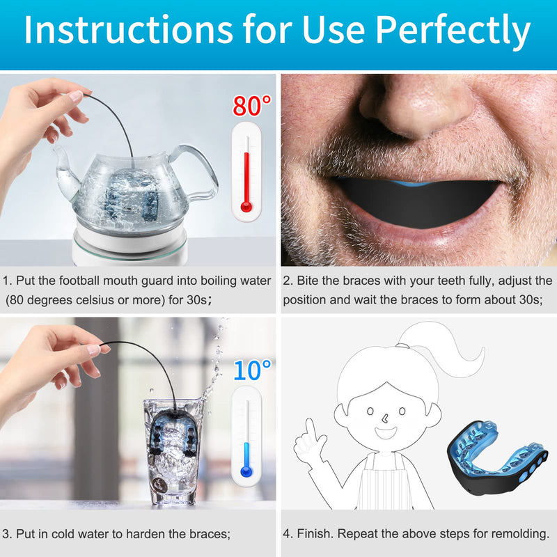 2 Pack Football Mouth Guard, Professional Adults Sports Mouthguard, Soft Mouthpiece to Protect Braces with Straps & Carry Cases, for Boxing, MMA, Wrestling, Rugby, Soccer, Lacrosse, All Contact Sports - BeesActive Australia