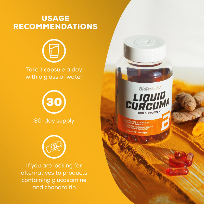 BioTechUSA Liquid Curcuma Food Supplement Capsules with Liquid Curcumin Extract and Vitamin D, 30 Capsules - BeesActive Australia