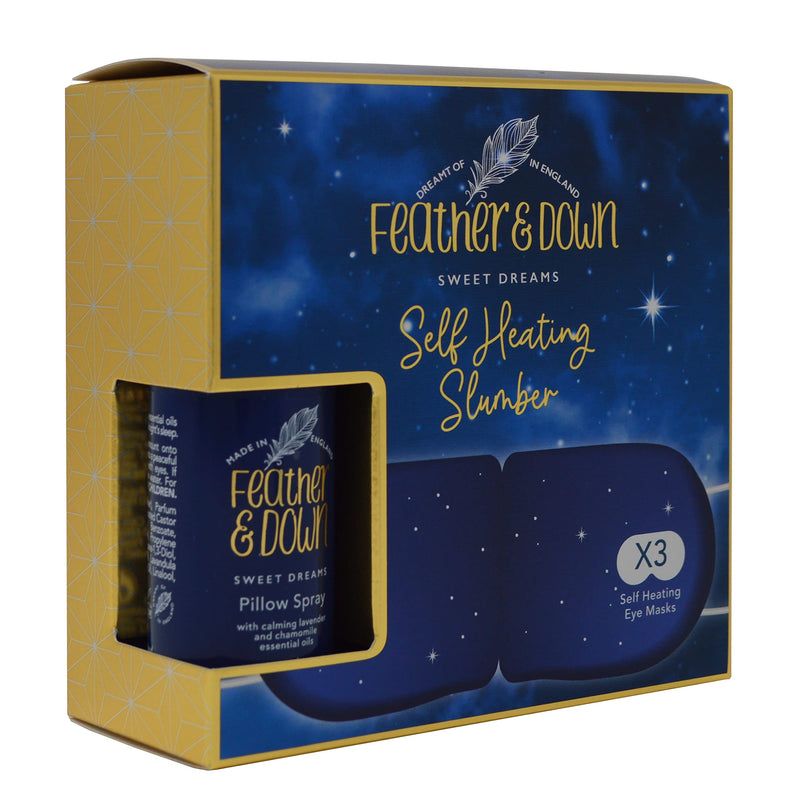 Feather & Down Self Heating Slumber (50ml Pillow Spray & 3 x Self Heating Eye Masks) - The Perfect Pairing to Relieve Tension & allow you to Drift into a Deep, Relaxing Slumber. Clear - BeesActive Australia