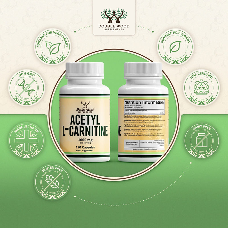 DW Acetyl L-Carnitine Capsules | 120 High Strength L Carnitine Supplements - 1000mg per Serving | Non-GMO & Gluten Free | Manufactured in the UK 120 Capsules - BeesActive Australia