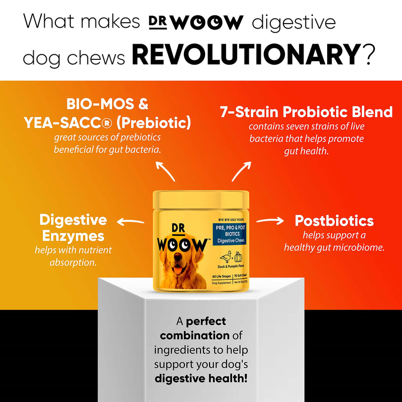 Dr Woow Probiotics for Dogs, Pet Dog Probiotics and Digestive Enzymes, Duck & Pumpkin Flavor Dog Probiotic Supplements, Dog Vitamins Dog Probiotic Chews and Prebiotics for Dogs, Dog Gas Relief - BeesActive Australia